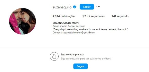 Suzana Gullo coloca conta do Instagram privada após rumores de traição de Marcos Mion