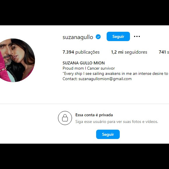 Suzana Gullo coloca conta do Instagram privada após rumores de traição de Marcos Mion