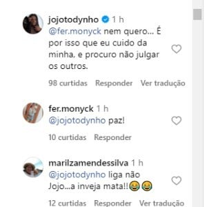 Jojo 'bateu boca' com seguidor, após ser corrigida no Instagram