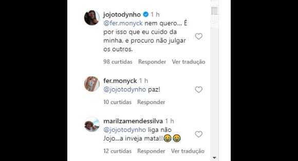 Jojo 'bateu boca' com seguidor, após ser corrigida no Instagram