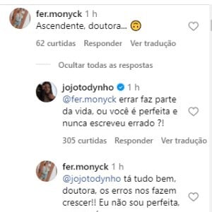 'Errar faz parte da vida', disse Jojo Todynho depois de ser corrigida nas redes sociais