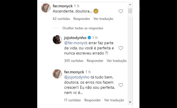 'Errar faz parte da vida', disse Jojo Todynho depois de ser corrigida nas redes sociais