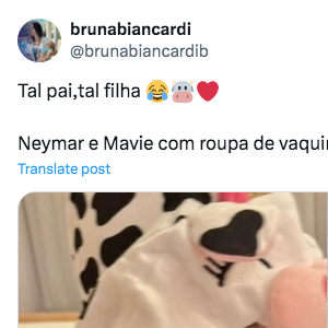 Vídeo de Mavie encantou a internet e fãs de Neymar, que resgataram uma foto antiga e hilária do jogador com a mesma fantasia