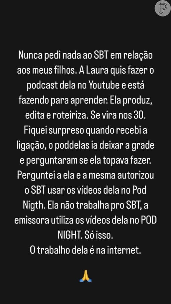 Celso Portiolli negou que tenha pedido espaço para a filha na grade do SBT