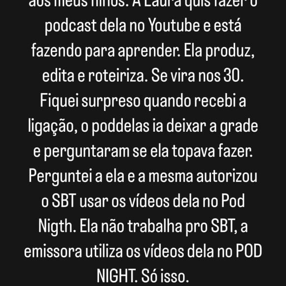 Celso Portiolli negou que tenha pedido espaço para a filha na grade do SBT