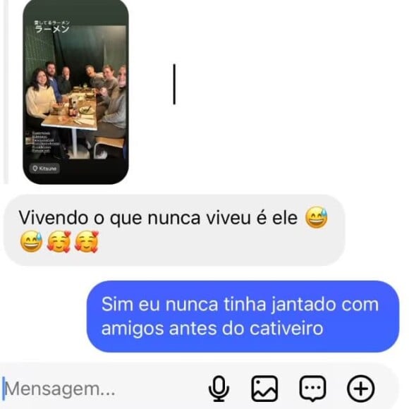 Lucas Lima devolveu com mais ironia: 'Sim, eu nunca tinha jantado com amigos antes do cativeiro'