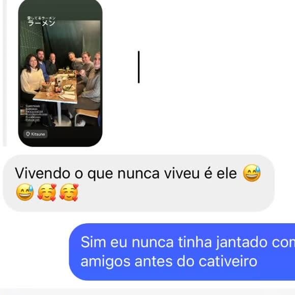 Lucas Lima devolveu com mais ironia: 'Sim, eu nunca tinha jantado com amigos antes do cativeiro'