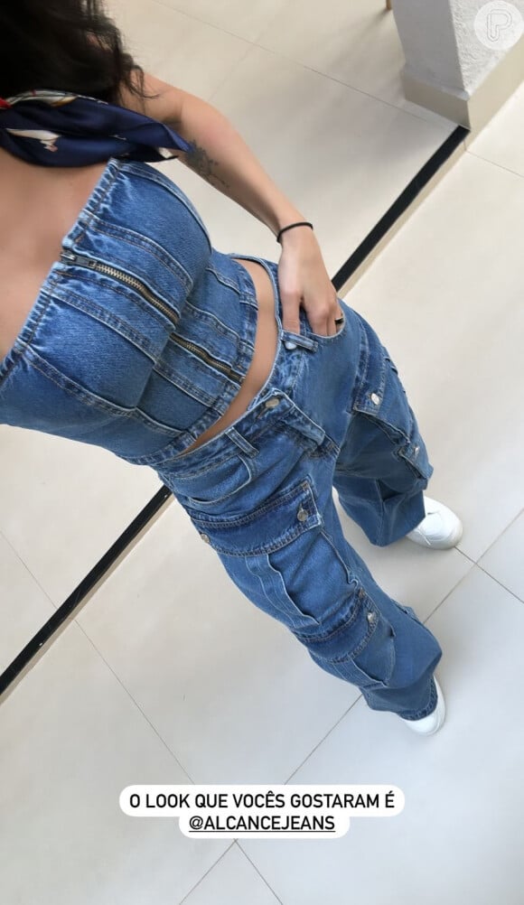 Bruna Biancardi apostou em um look all jeans para curtir festa