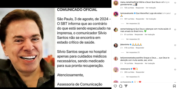 Patrícia Abravanel recebeu mensagens de apoio de famosos como Boninho e Tom Cavalcante