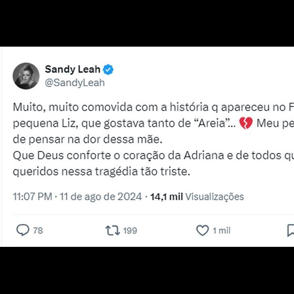 Sandy também se mostrou muito emocionada ao saber do amor de Liz pela música 'Areia', feita em parceria com Lucas Lima