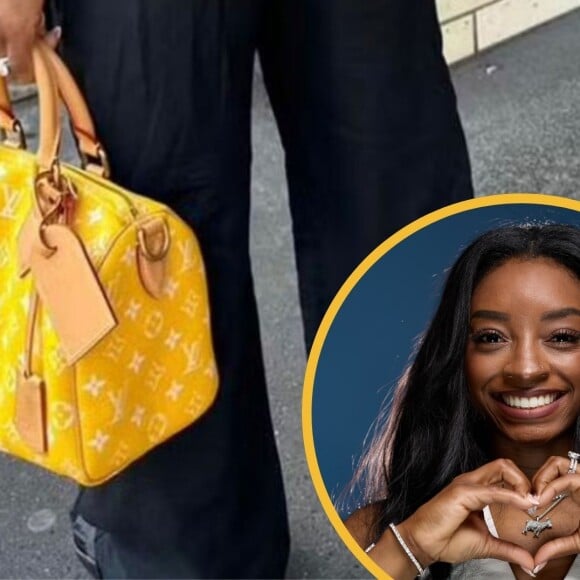 Simone Biles optou pela bolsa Millionaire Speedy, da Louis Vuitton, durante seu passeio pelas ruas de Paris.