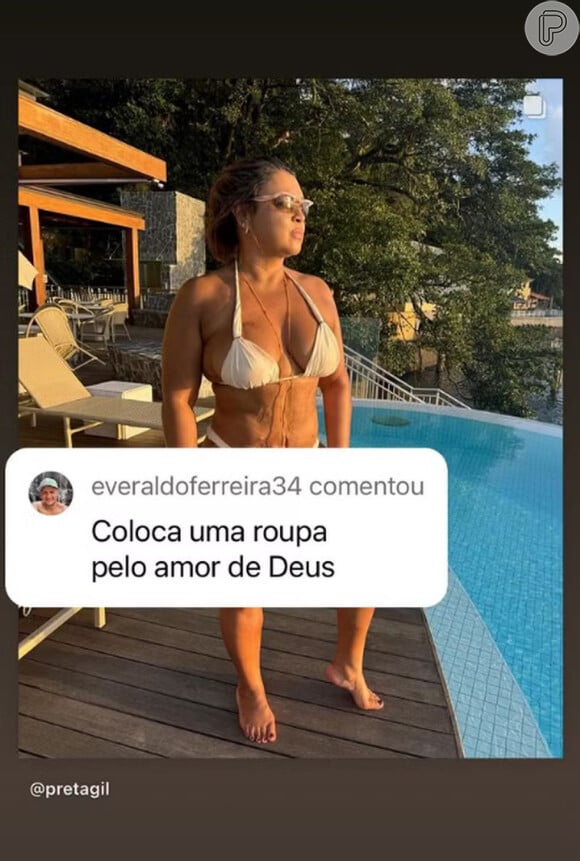 Preta Gil recebeu diversos comentários de ódio nas redes sociais, especialmente sobre seu corpo