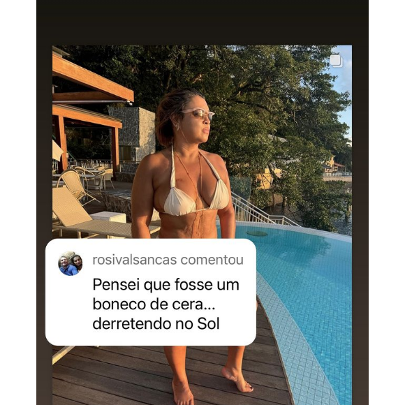 Preta Gil também respondeu outro comentário, onde foi chamada de 'boneco de cera'