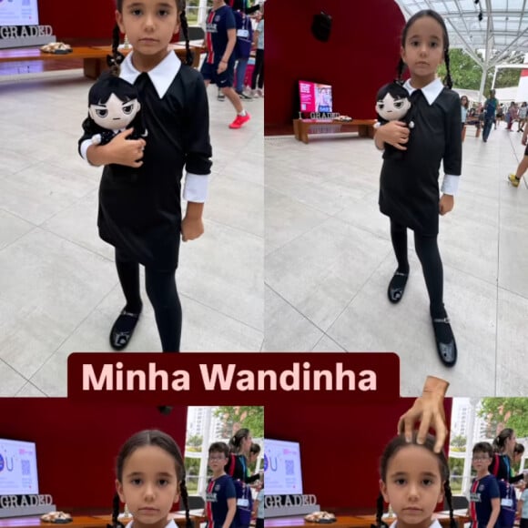 Manuella, filha de César Tralli e Ticiane Pinheiro, também se vestiu de Wandinha para o evento