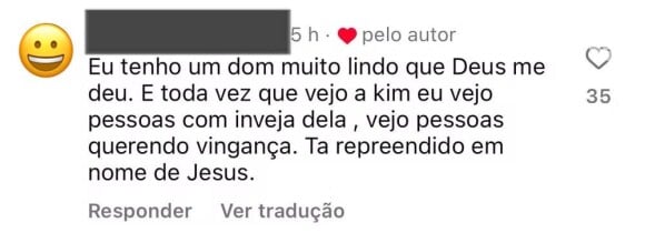 Amanda Kimberlly também curtiu o seguinte comentário: 'Toda vez que eu vejo a Kim eu vejo as pessoas com inveja dela, vejo pessoas querendo vingança''