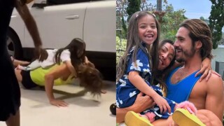 Treinando para quando for papai! Nicolas Prattes faz flexões com Zoe, filha de Sabrina Sato e Duda Nagle, nas costas