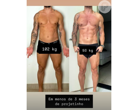 Em fotos de antes e depois, Arthur Picoli revelou ter perdido 9 kg em menos de 3 meses