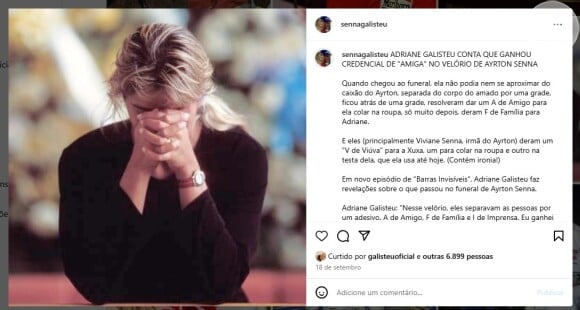 Adriane Galisteu também curtiu publicação que relembrava o tratamento dado a ela no funeral de Ayrton Senna e alfinetava Xuxa