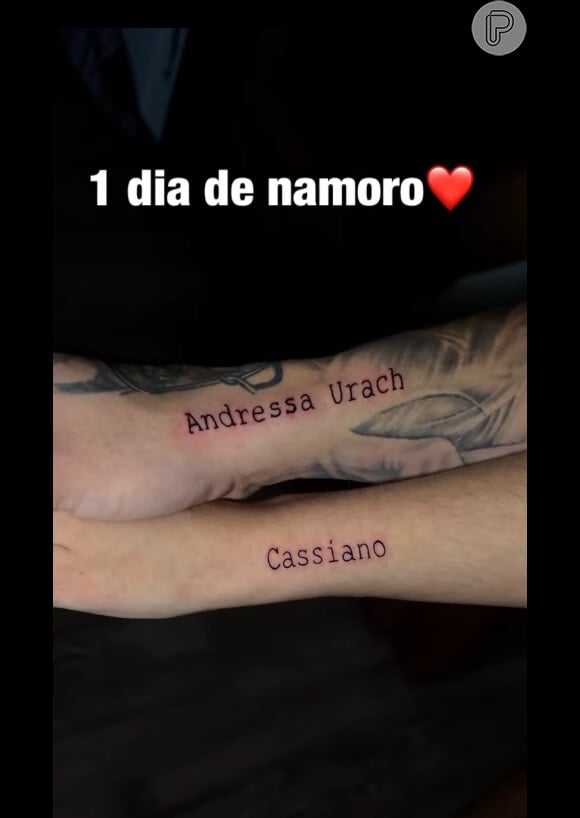 Andressa Urach e Cassiano fizeram tatuagens para comemorarem 1 dia de namoro