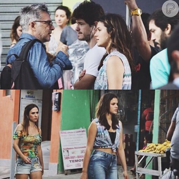 Bruna Marquezine e Maurício Destri recebem instruções antes de começarem a gravar a novela 'I Love Paraisópolis'