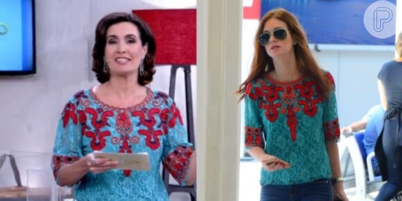 Fátima Bernardes já havia usado a mesma camiseta de Marina Ruy Barbosa avaliada em quase R$ 1.600