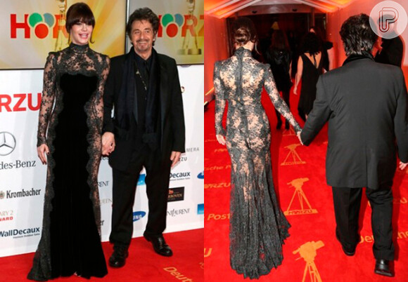 Quem extravasou com a transparência foi a namorada de Al Pacino, a atriz Lucila Solá. Ela foi com este vestido para a cerimônia do cinema alemão Goldene Kamera, que aconteceu em Berlim, em fevereiro deste ano. Nomal ou exagerou?