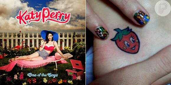 O primeiro álbum de Katy Perry também virou tatuagem. O 'One of The Boys' virou um morango