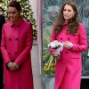 Kate Middleton repete look rosa em último evento oficial antes de dar à luz. Duquesa de Cambridge já havia usado a peça, da grife Mulberry em visita ao Museu Memorial 11 de Setembro, em Nova York, em dezembro de 2014