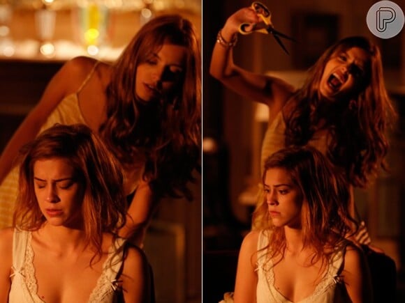 Bélgica (Giovanna Lancelotti) ameaçou entregar a mãe de Gaby (Sophia Abrahão) à polícia e cortou o cabelo da rival, na novela 'Alto Astral'