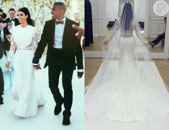 Kim Kardashian ousou no decote das costas de seu vestido de noiva, exaltando seus atributos