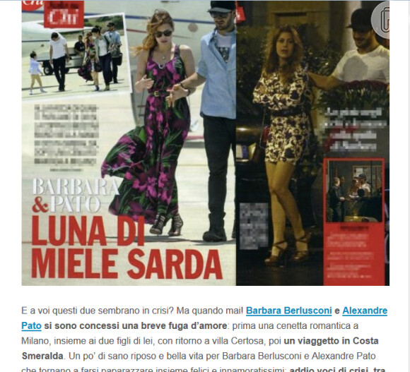 'Lua de mel sarda' anuncia site sobre férias de Alexandre Pato e Barbara Berlusconi na Sardenha, Itália