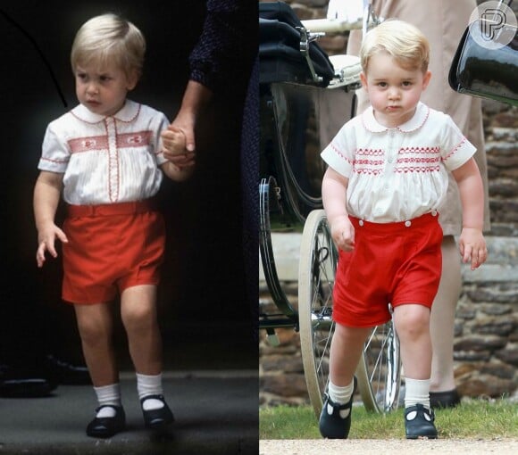 Assim como príncipe William, o pequeno George usou uma roupa bem parecida à usada pelo pai 30 anos atrás ao visitar o irmão, Harry, no hospital