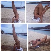 Poses de ioga de Xuxa na praia viram assunto em sites internacionais