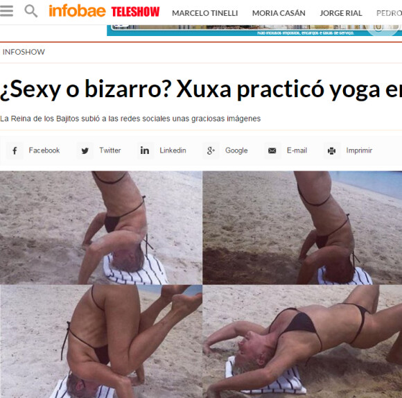 O site argentino de entretenimento "Teleshow" também escreveu sobre a postagem de Xuxa e passou um pouco do ponto com a manchete: 'Sexy ou bizarro?'