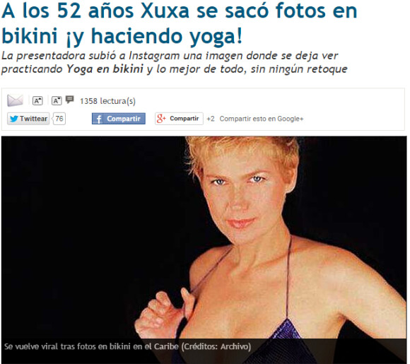 O portal Venezuelano "Últimas noticias" comentou a foto e elogiou o corpo de Xuxa 'Sin ningún retoque'