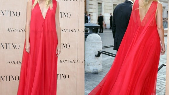 Gwyneth Paltrow aposta em vestido decotado para prestigiar desfile de Valentino