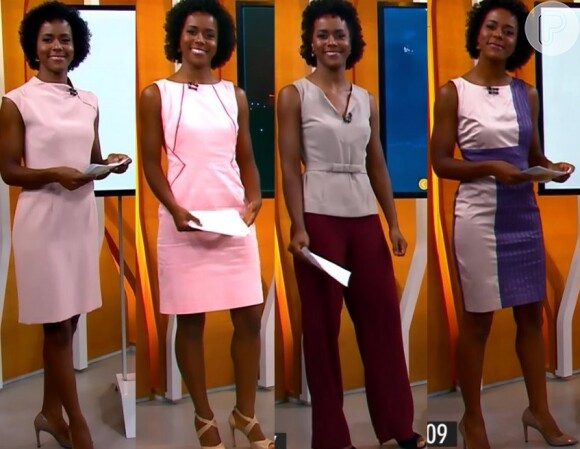 Os tons mais fechados e clarinhos de rosa também fazem parte do figurino da jornalista (o segundo vestido é da marca Gregory e está à venda por R$ 415,00)