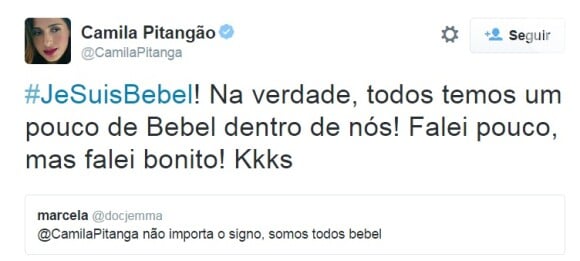 Camila Pitanga se divertiu com o post da Bebel, sua personagem de 'Paraíso Tropical'