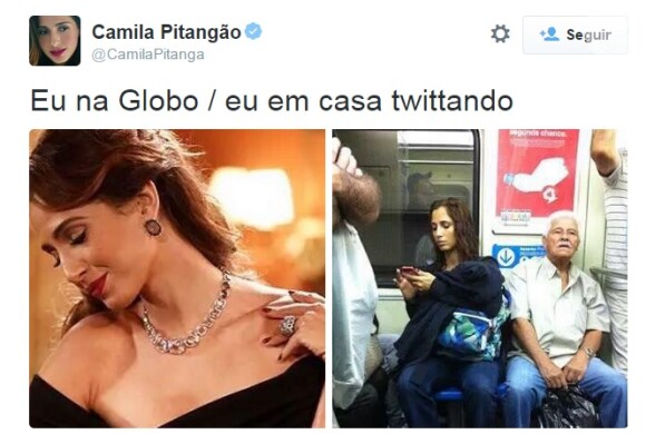 Camila Pitanga foi clicada enquanto andava de metrô no Rio de Janeiro e brincou com a situação