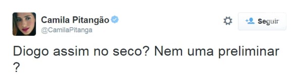 Camila Pitanga usou sua conta de Twitter para comentar o fim do relacionamento de Diogo (Thiago Martins), seu irmão na novela 'Babilônia'