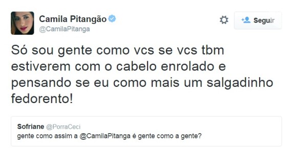 Camila Pitanga respondeu de forma bem-humorada seguidor que perguntou se ela é gente como a gente