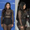 Aos seis meses de gestação, Kim Kardashian gosta de evidenciar sua silhueta usando vestidos transparentes