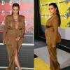 Kim Kardashian não perde o estilo durante a segunda gravidez e valoriza suas curvas com decotes e fendas como esse look Balmain Paris