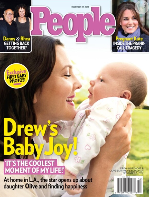 Rostinho de Olive, primeira filha de Drew Barrymore, aparece pela primeira vez publicamente na capa da revista 'People', reproduzida em 12 de dezembro de 2012