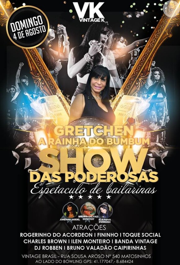 Cartaz de boate portuguesa divulga homenagem de bailarinas de Gretchen à dançarina
