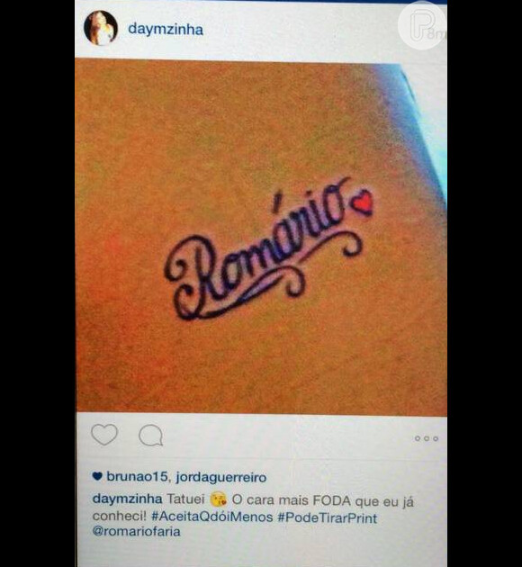 Tatuagem para Romário foi feita por Daiane Cattani em 2014. Na época, ele ainda namorava a americana Dixie Pratt