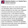 Valentina Seabra relatou a agressão que sofreu do ator Marcos Pitombo em sua página deo Facebook