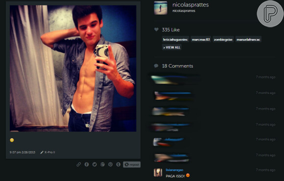 Lívian Aragão pede para Nicolas Prattes apagar uma foto em que sensualiza no Instagram. Ela inclusive usou um ícone que dá a enteder que não gostou muito da foto