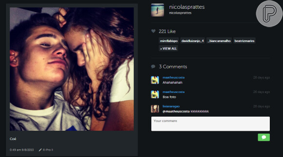Lívian Aragão ganha carinho no rosto de Nicolas Prattes em foto publicada em rede social. Em conversa com Lílian Aragão, mãe da menina, ela nega que eles estejam namorando