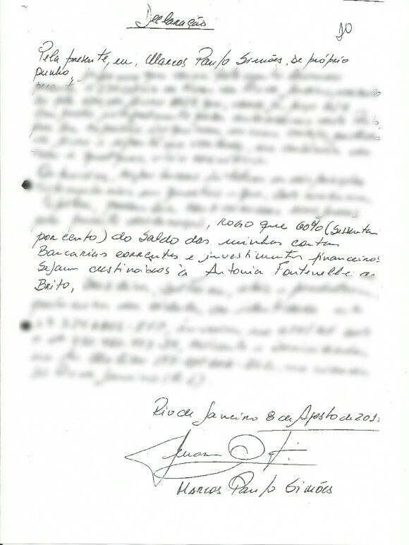 Carta obtida por Purepeople mostra que Marcos Paulo deixou uma parte de seus bens para Antonia Fontenelle